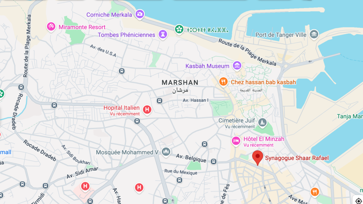 Plan et itinéraires Google Maps des synagogues et cimetières juifs à Tanger